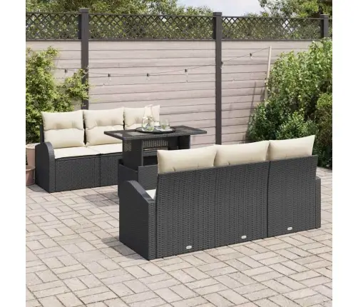 7 Daļu Dārza Dīvānu Komplekts Ar Spilveniem Melna Polietilēna Rotangpalma Vidaxl