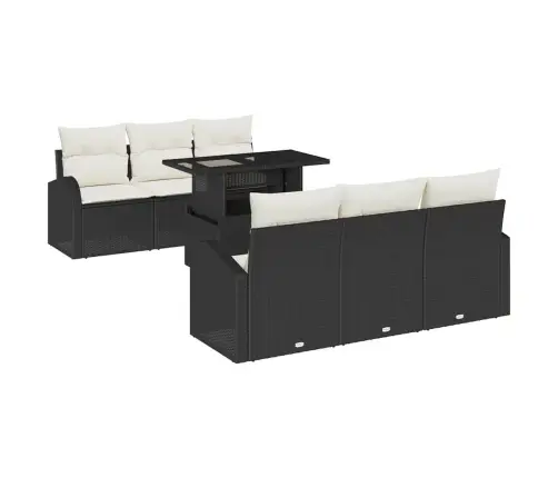 7 Daļu Dārza Dīvānu Komplekts Ar Spilveniem Melna Polietilēna Rotangpalma Vidaxl