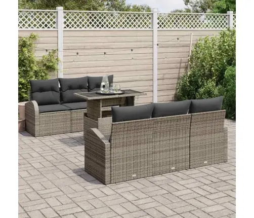 7 Daļu Dārza Dīvānu Komplekts Ar Spilveniem - Pelēkā Poliražota Vidaxl