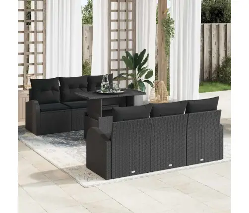 Sodo Sofų Rinkinys Su Pagalve 7 Pcs Juoda Poli Ratanas