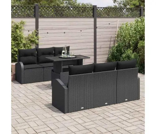 Sodo Sofų Rinkinys Su Pagalve 7 Pcs Juoda Poli Ratanas