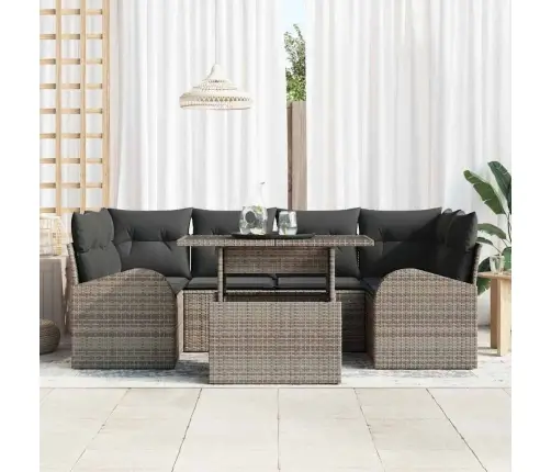 7 Daļu Dārza Dīvānu Komplekts Ar Spilveniem Pelēks Poli Rotangpalma Vidaxl