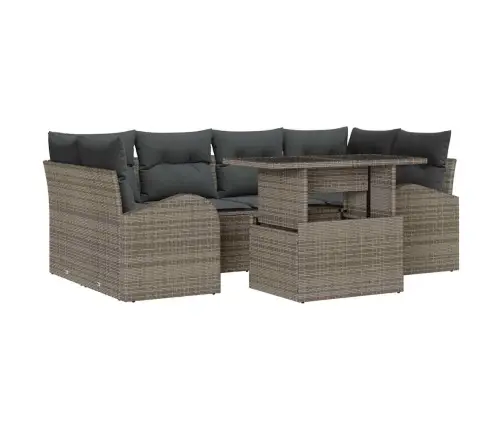 7 Daļu Dārza Dīvānu Komplekts Ar Spilveniem Pelēks Poli Rotangpalma Vidaxl