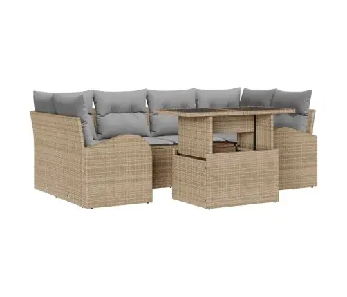 7 Daļu Dārza Dīvānu Komplekts Ar Spilveniem Bēšs Polirangang Vidaxl