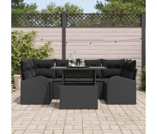 Sodo Sofų Rinkinys Su Pagalve 7 Pcs Juoda Poli Ratanas