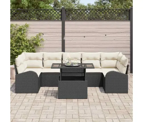 Sodo Sofų Rinkinys Su Pagalve 8 Pcs Juoda Poli Ratanas