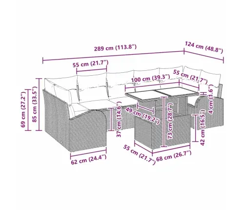 Sodo Sofų Rinkinys Su Pagalve 8 Pcs Juoda Poli Ratanas