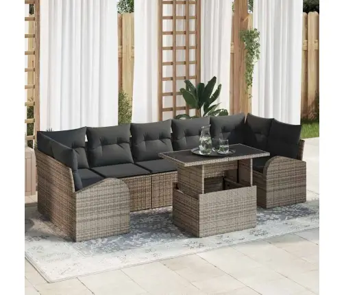 Sodo Sofų Rinkinys Su Pagalve 8 Pcs Pilka Poli Ratanas