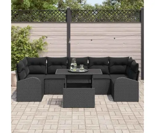 Sodo Sofų Rinkinys Su Pagalve 8 Pcs Juoda Poli Ratanas