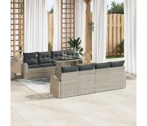 9 Daļu Dārza Dīvāna Komplekts Ar Spilveniem Gaiši Pelēkā Poli Rotangpalma Vidaxl