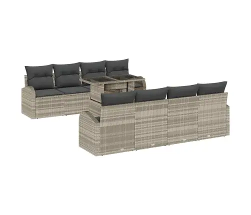 9 Daļu Dārza Dīvāna Komplekts Ar Spilveniem Gaiši Pelēkā Poli Rotangpalma Vidaxl