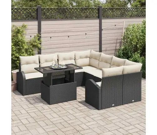 9 Gabalu Dārza Dīvāna Komplekts Ar Spilveniem, Melns Poli Rotangpalma Vidaxl