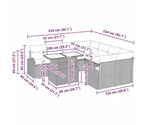 Aia Diivanikomplekt Ladustamisega 9 Pcs Pruun Polürotang