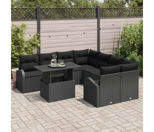 9 Detaļu Dārza Dīvānu Komplekts Ar Spilveniem Melns Poli Rotangpalma Vidaxl