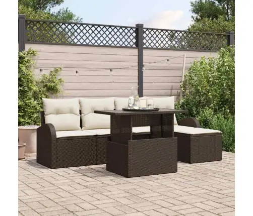 6 Gabalu Dārza Dīvānu Komplekts Ar Spilveniem Brūns Poli Rotangpalma Vidaxl