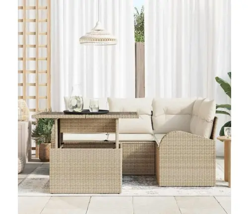 5 Daļu Dārza Dīvānu Komplekts Ar Spilveniem Bēšs Poli Rotangpalma Vidaxl