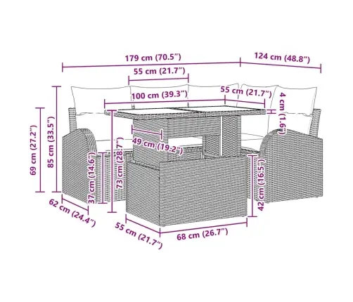 Sodo Sofų Rinkinys Su Pagalve 5 Pcs Juoda Poli Ratanas