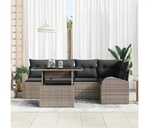 6 Daļu Dārza Dīvānu Komplekts Ar Spilveniem, Pelēks Polirasēns Vidaxl