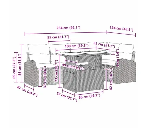 Aia Diivanikomplekt Padjaga 6 Pcs Must Polürotang
