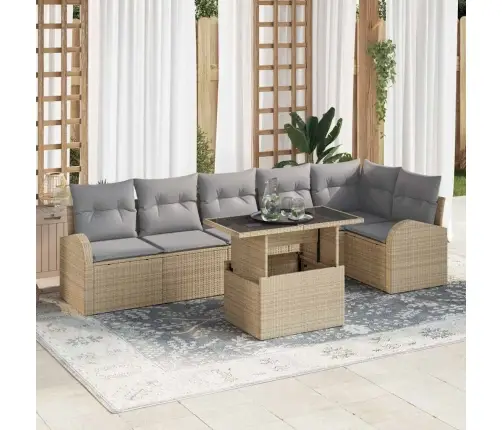 Sodo Sofų Rinkinys 7 Pcs Smėlio Ir Šviesiai Pilkos Spalvos