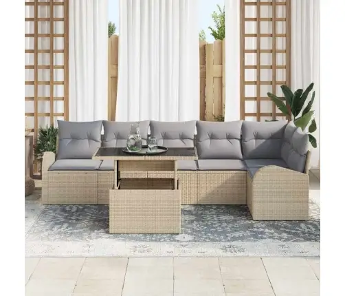 Sodo Sofų Rinkinys 7 Pcs Smėlio Ir Šviesiai Pilkos Spalvos