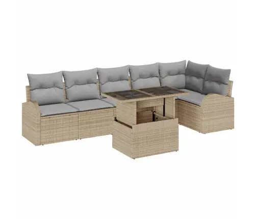 Sodo Sofų Rinkinys 7 Pcs Smėlio Ir Šviesiai Pilkos Spalvos