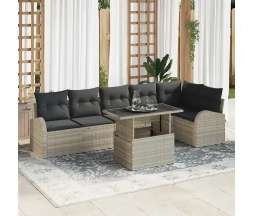 7 Daļu Dārza Dīvānu Komplekts Ar Spilveniem, Gaiši Pelēks, Polirattan Vidaxl