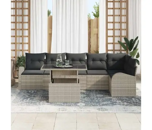 7 Daļu Dārza Dīvānu Komplekts Ar Spilveniem, Gaiši Pelēks, Polirattan Vidaxl