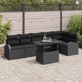 Dārza Dīvānu Komplekts Ar Spilvenu 7 Pcs Melna Vidaxl