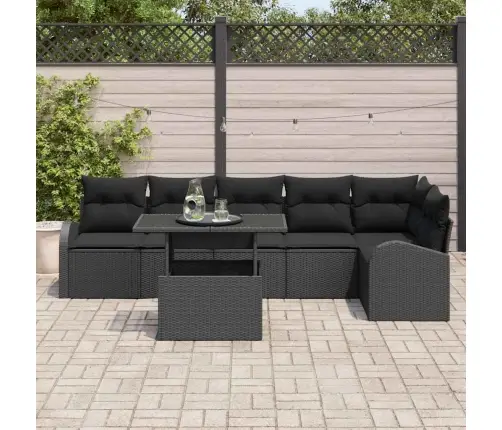 7 Daļu Dārza Dīvānu Komplekts Ar Spilveniem, Melnā Polirasēnā Vidaxl