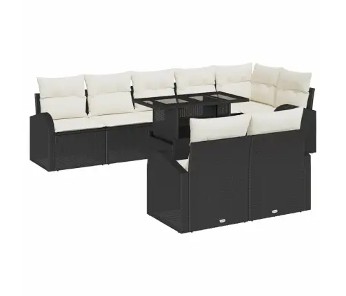 9 Daļu Dārza Dīvānu Komplekts Ar Spilveniem Melnā Poliratānā Vidaxl