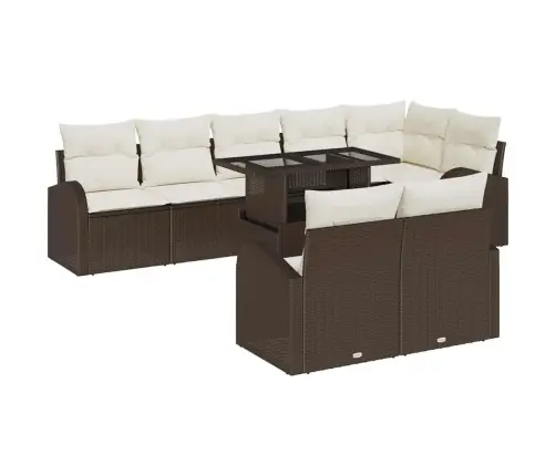 9 Gabalu Dārza Dīvānu Komplekts Ar Spilveniem Brūnā Poliratanā Vidaxl