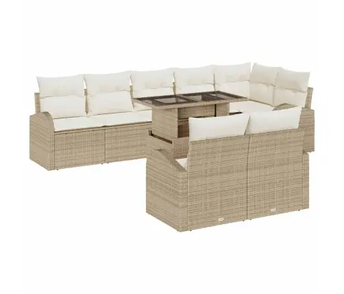 Sofos Komplektas Su Pagalve 9 Pcs Bežinė Ir Kreminė Poliratanas