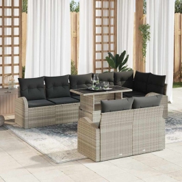 Sodo Sofų Rinkinys 9 Pcs Šviesiai Pilka 100 X 55 X 73 Cm
