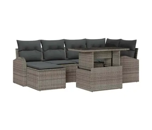 7 Daļu Dārza Dīvānu Komplekts Ar Pelēkiem Spilveniem Poliratānā Vidaxl