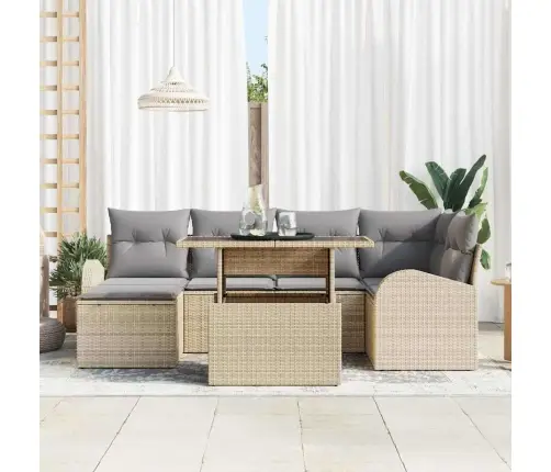 Sodo Sofų Rinkinys 7 Pcs Smėlio Ir Šviesiai Pilkos Spalvos