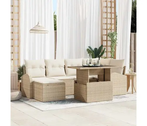 7 Daļu Dārza Dīvānu Komplekts Ar Spilveniem, Bēšā Polirotanga Vidaxl