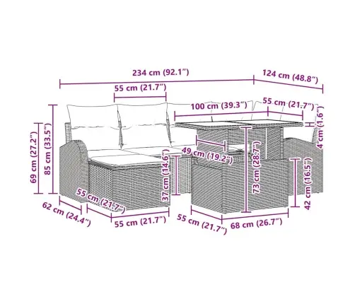 7 Daļu Dārza Dīvānu Komplekts Ar Spilveniem, Bēšā Polirotanga Vidaxl