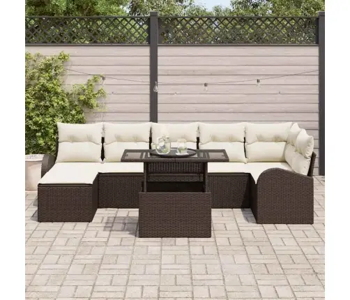 Sodo Sofų Rinkinys Su Pagalve 8 Pcs Ruda Ir Kreminė