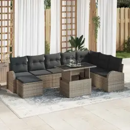 Sodo Sofų Rinkinys Su Pagalve 9 Pcs Pilka