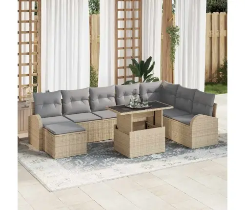 Sodo Sofų Rinkinys 9 Pcs Smėlio Ir Šviesiai Pilkos Spalvos