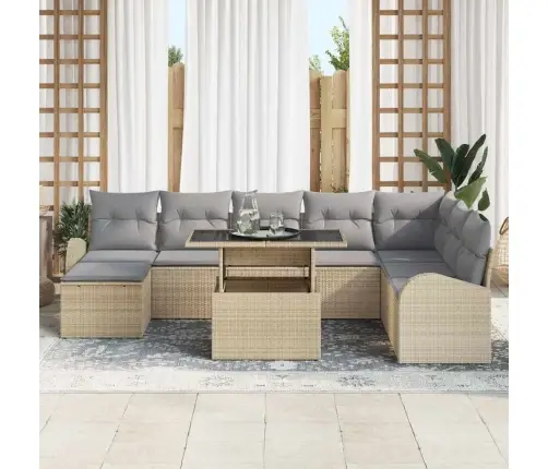 Sodo Sofų Rinkinys 9 Pcs Smėlio Ir Šviesiai Pilkos Spalvos