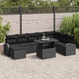 Dārza Dīvānu Komplekts Ar Spilvenu 9 Pcs Melna Vidaxl