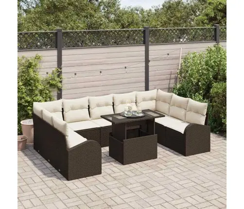 Sofos Komplektas Su Pagalve 10 Pcs Ruda Ir Kreminė Poliratanas