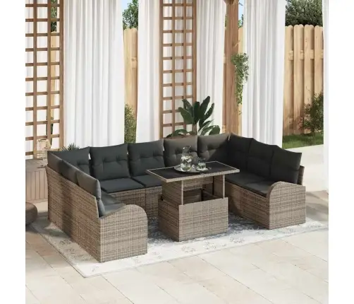 10 Daļu Dārza Dīvānu Komplekts Ar Spilveniem Pelēkā Polirratanā Vidaxl