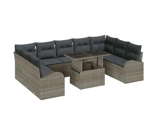 10 Daļu Dārza Dīvānu Komplekts Ar Spilveniem Pelēkā Polirratanā Vidaxl