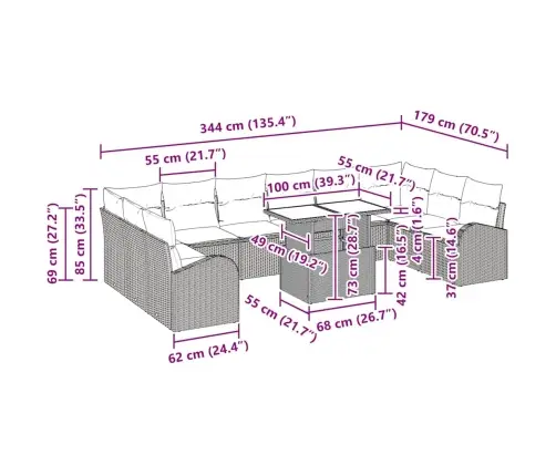 11 Daļu Dārza Dīvānu Komplekts Ar Spilveniem Brūnā Poliratanā Vidaxl