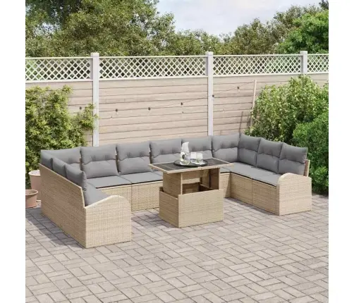 11 Daļu Dārza Dīvānu Komplekts Ar Bēšiem Spilveniem. Vidaxl