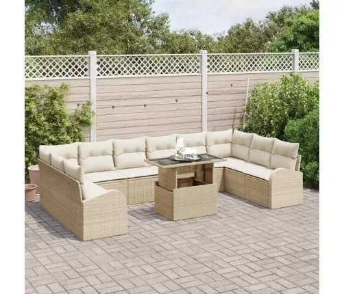 11 Daļu Dārza Dīvānu Komplekts Ar Spilveniem Bēšā Polyrattanā Vidaxl