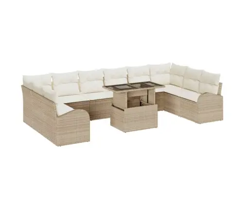 11 Daļu Dārza Dīvānu Komplekts Ar Spilveniem Bēšā Polyrattanā Vidaxl